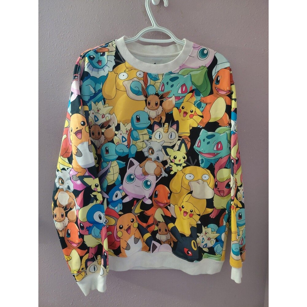 Pokemon All Over Print Sweatshirt Unisex Size Large Flaws - Picture 1 of 9